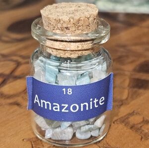 Spiritual Amazonite Gemstones in Glass Display Bottle